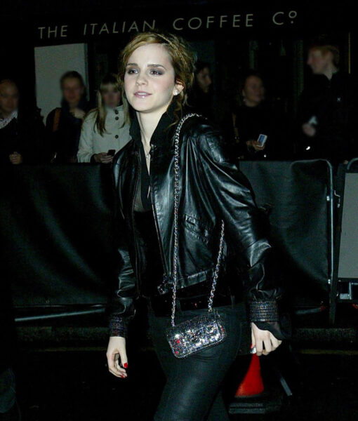 Emma Charlotte Duerre Watson Black Motorbike Leather Jacket