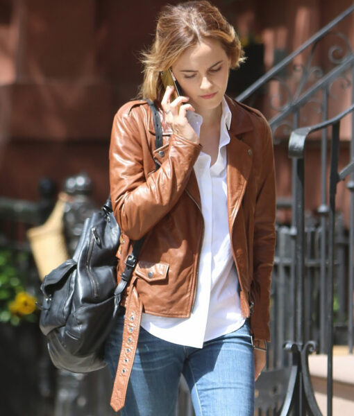 Emma Watson Brown Leather Jacket for Women 3