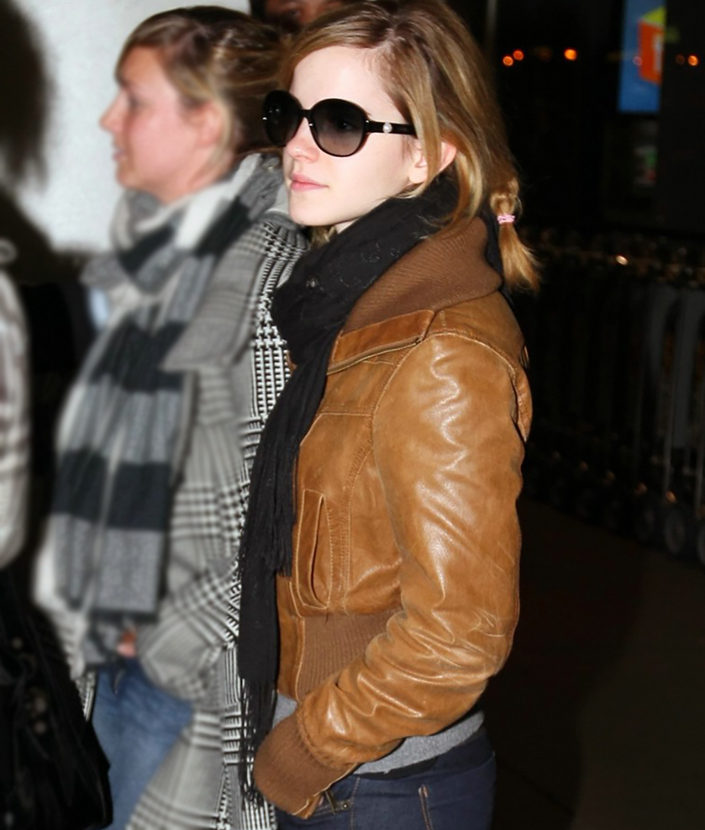 Emma Watson Real Leather Brown Jacket 3