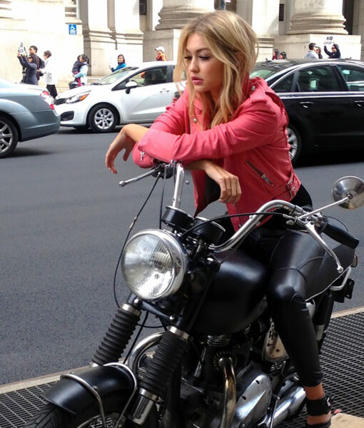 Gigi Hadid Motorbike Pink Leather Jacket