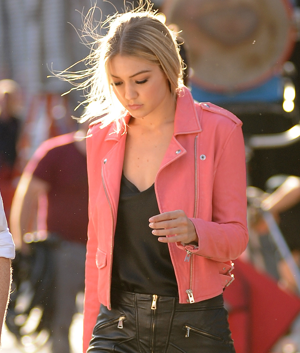 Gigi Hadid Pink Leather Jacket8