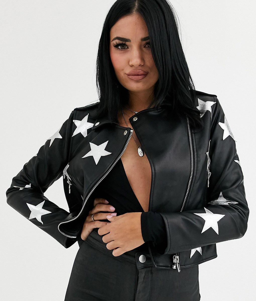 Gina Star Print Black Leather Jacket (3)