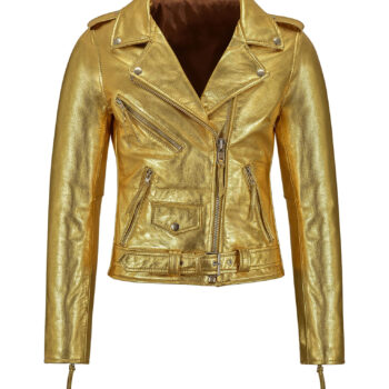 Women’s Biker Golden Metallic Leather Jacket