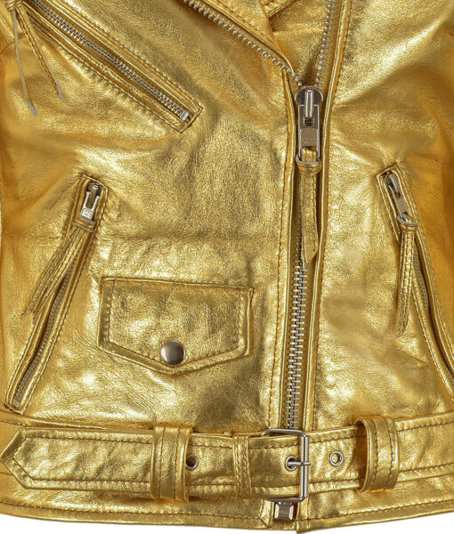 Women’s Biker Golden Metallic Leather Jacket2