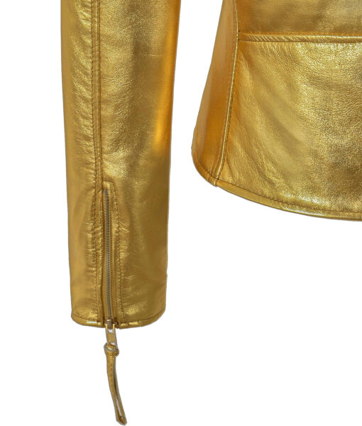Women’s Biker Golden Metallic Leather Jacket3