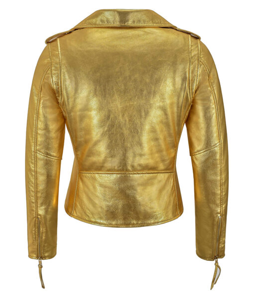 Women’s Biker Golden Metallic Leather Jacket4