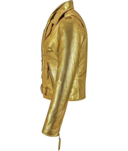 Women’s Biker Golden Metallic Leather Jacket5