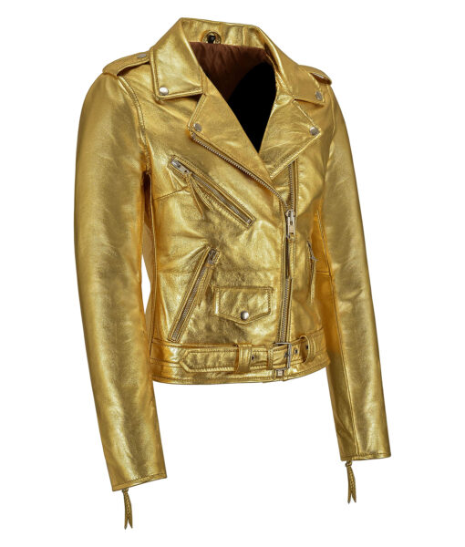 Women’s Biker Golden Metallic Leather Jacket6
