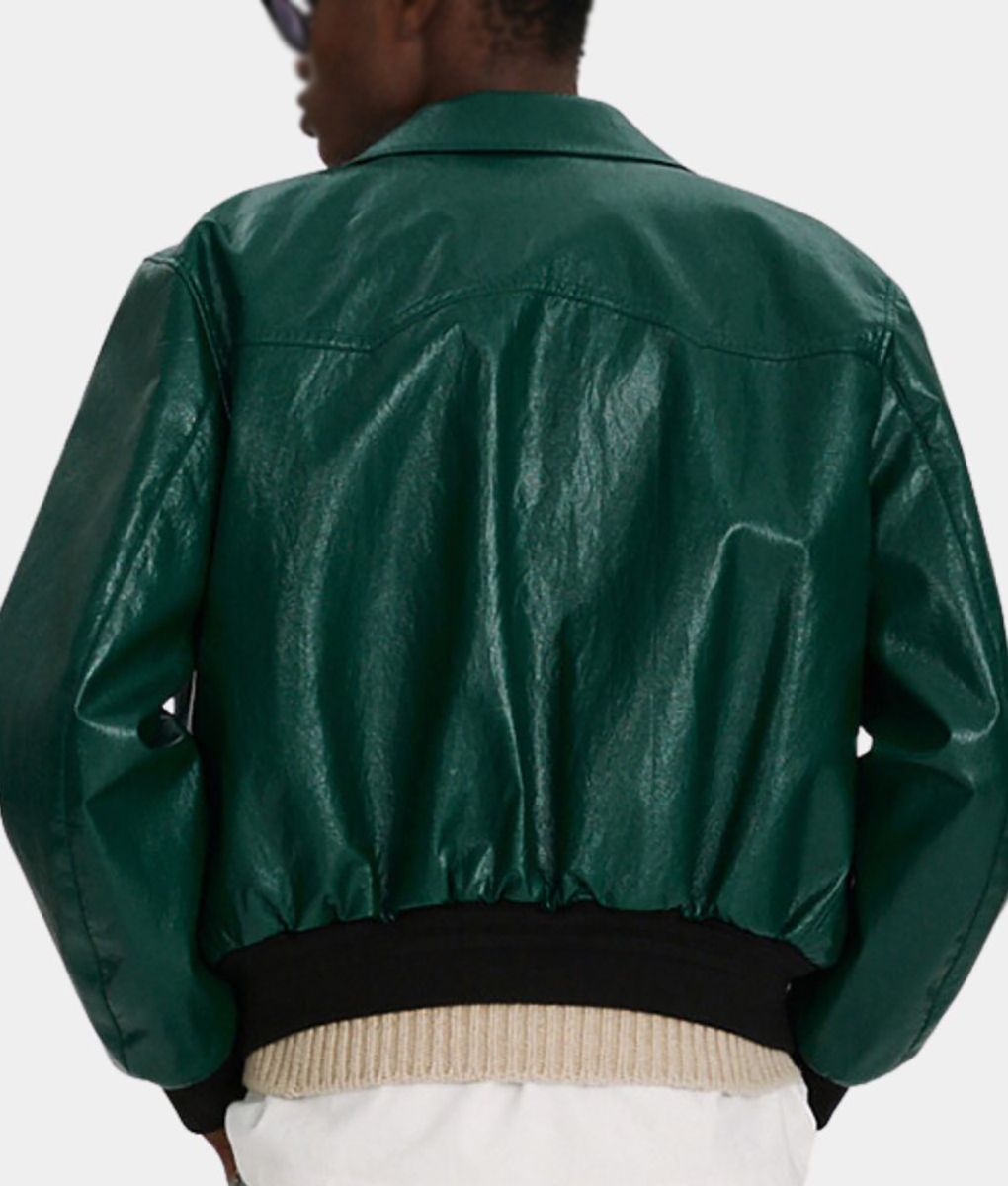 Grasse Leather Green Bomber Jacket