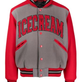 ICECREAM College Full-Snap Wool Gray and Red Jacket