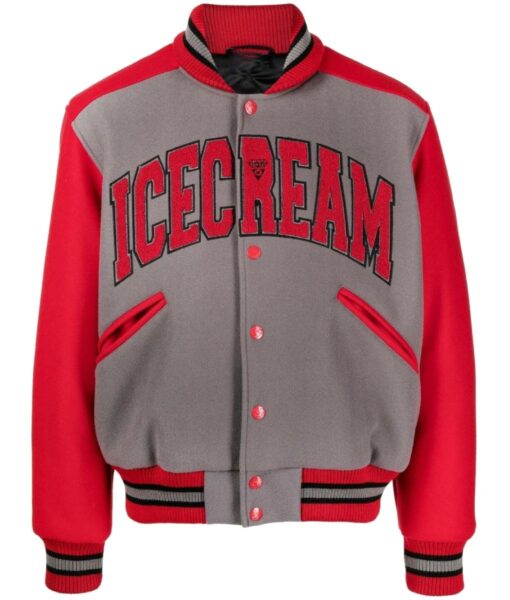 ICECREAM College Full-Snap Wool Gray and Red Jacket