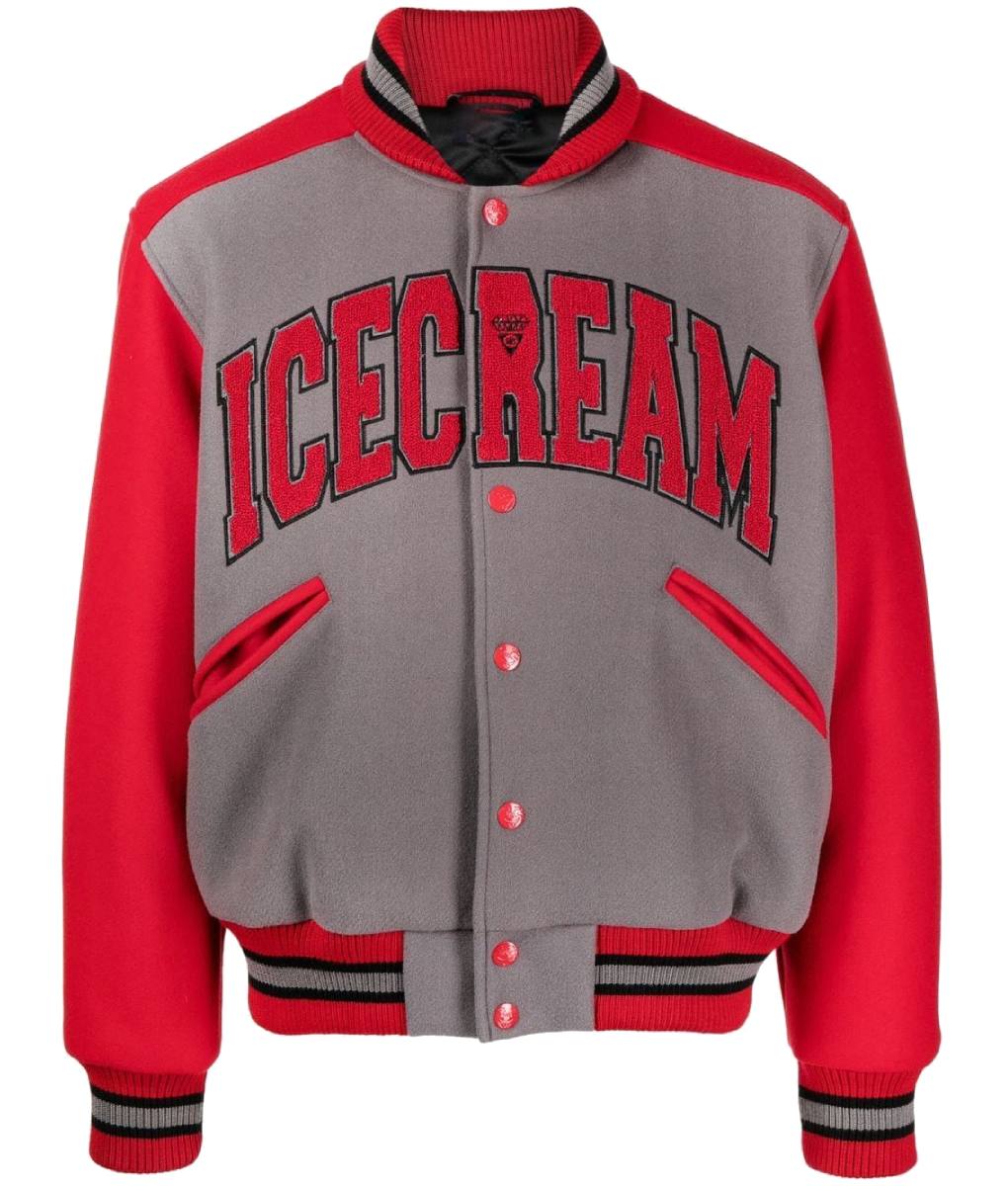 ICECREAM Gray and Red Varsity Jacket (5)