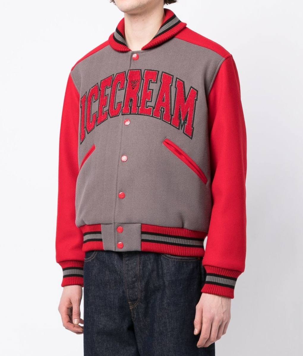 ICECREAM Gray and Red Varsity Jacket (7)
