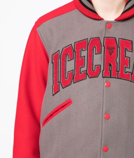 ICECREAM College Varsity Full-Snap Wool Gray and Red Jacket