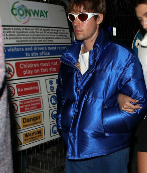 Justin Bieber London Fashion Week 2023 Blue Puffer Jacket