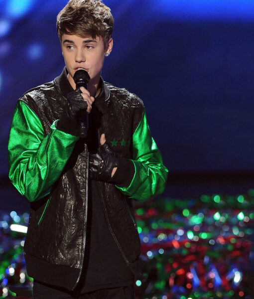 Singer Justin Bieber Black & Green Leather Jacket