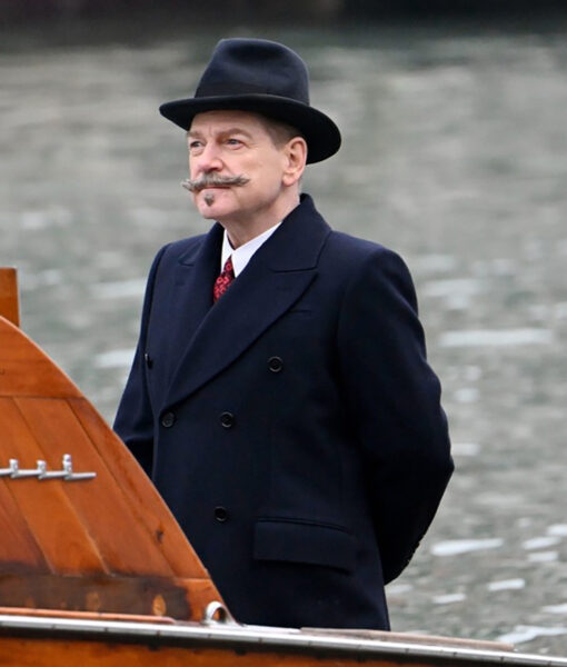 Kenneth Branagh A Haunting in Venice 2023 Hercule Poirot Navy Blue Coat