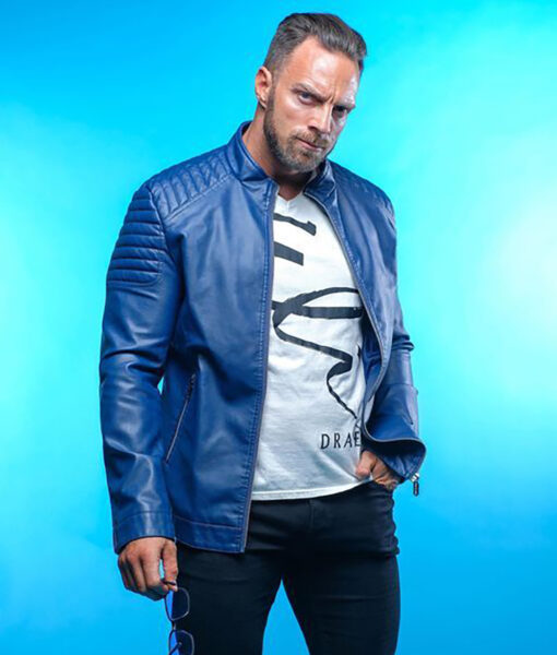 NXT Shaun Ricker LA Knight Blue Leather Jacket