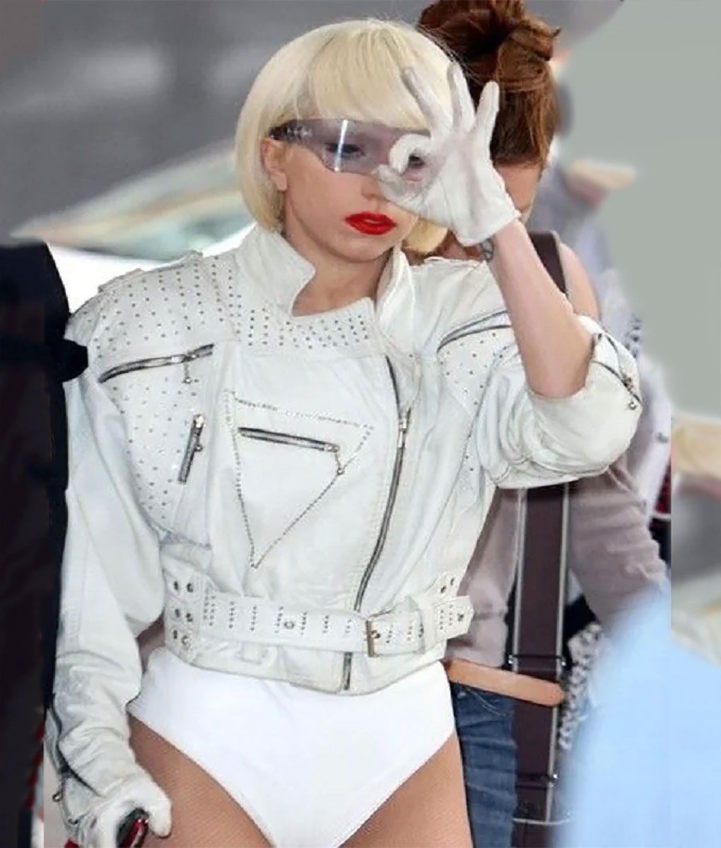 Lady Gaga White Leather Jacket 1