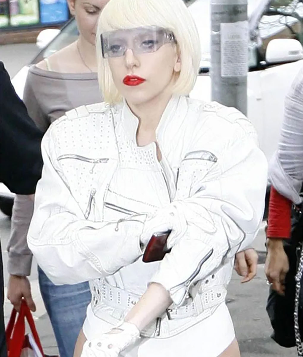 Lady Gaga White Leather Jacket 2