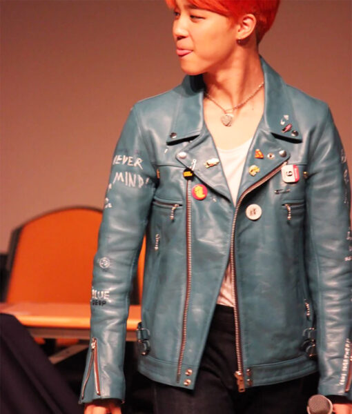 K Pop BTS Star Park Jimin Blue Leather Jacket8
