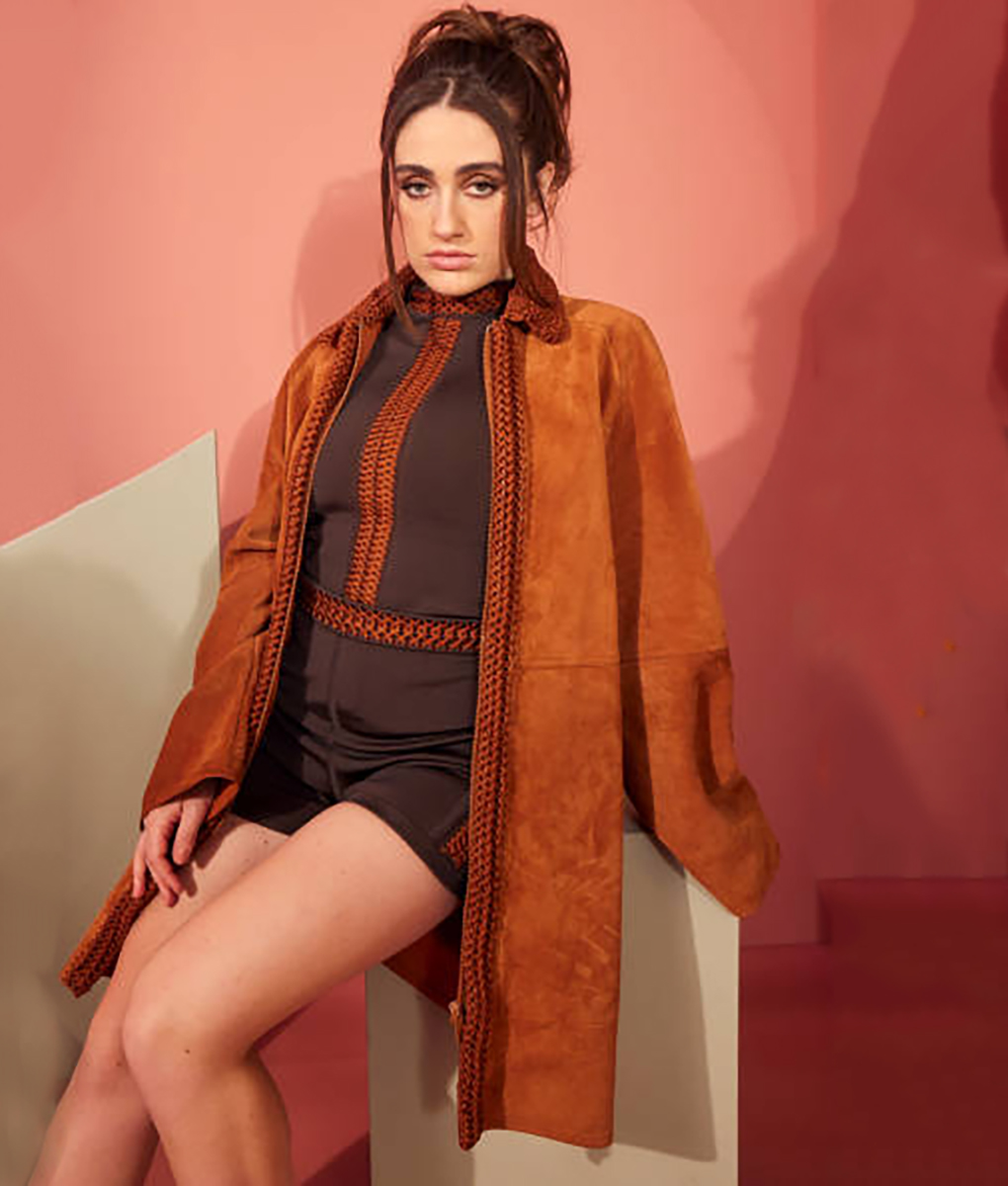 Rachel Sennott Suede Leather Brown Coat (6)