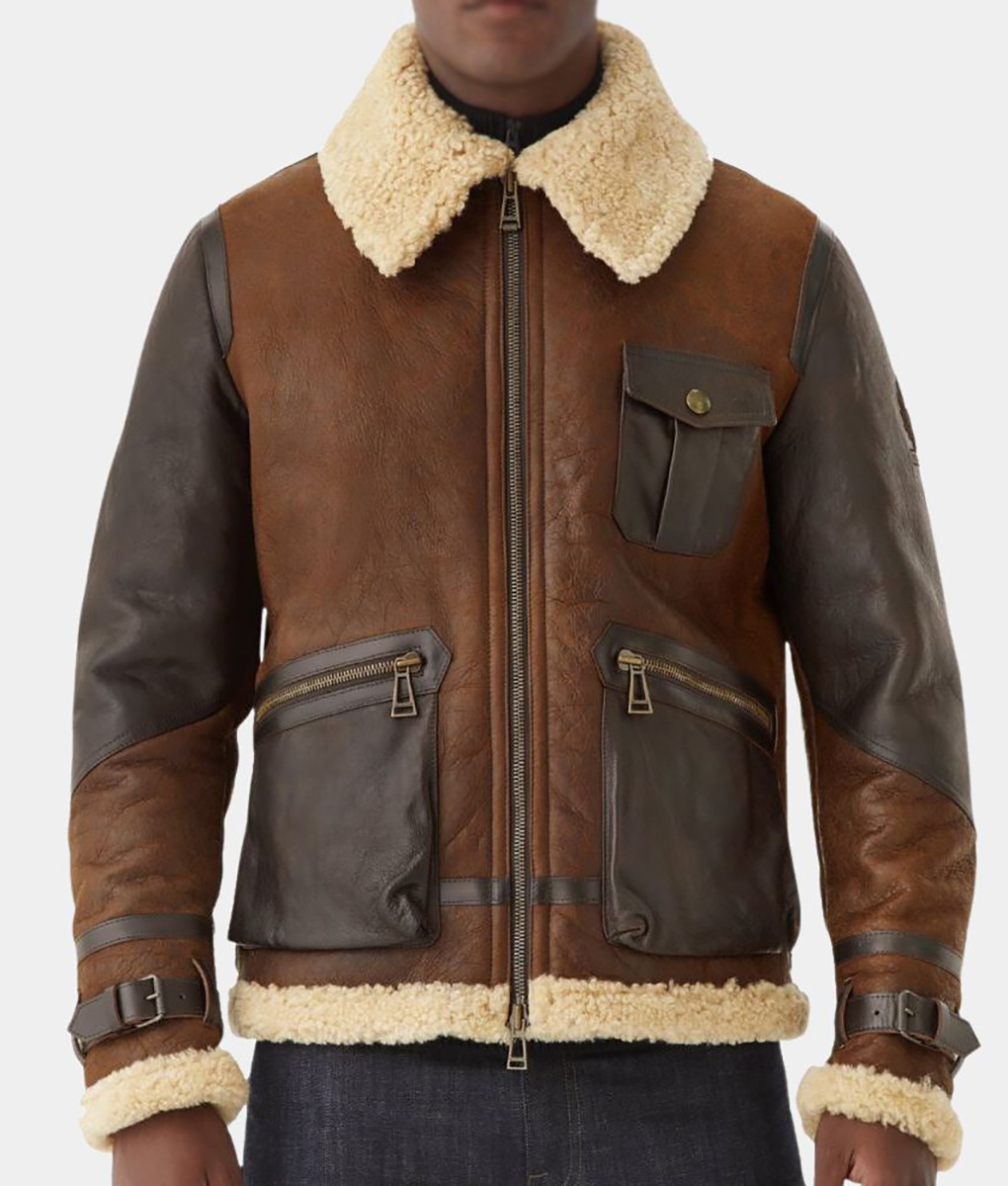 Sam Heughan Brown Leather Aviator Jacket