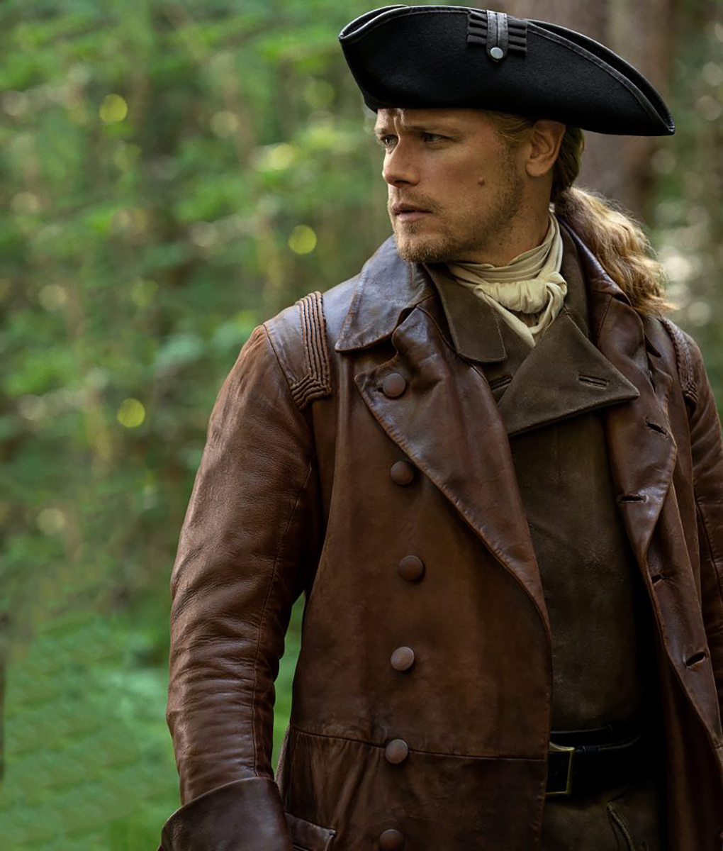 Sam Heughan Brown Leather Trench Coat 4