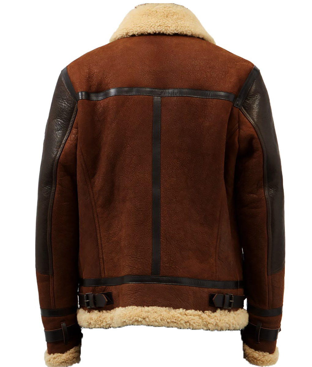 Sam Heughan Retro Brown Shearling Leather Aviator Jacket