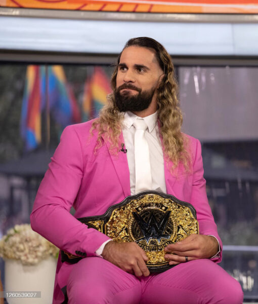 New York Outside Seth Rollins Pink Suit