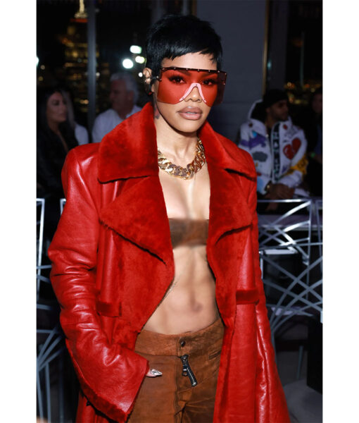 Teyana Taylor Real Leather Red Shearling Coat