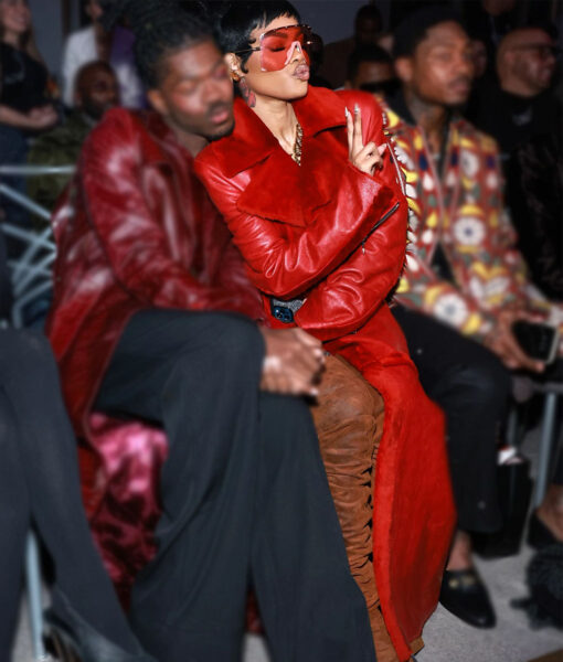 Teyana Taylor Leather Red Shearling Coat
