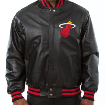 Miami Heat Varsity Bomber Black Leather Jacket for Men's & Womens