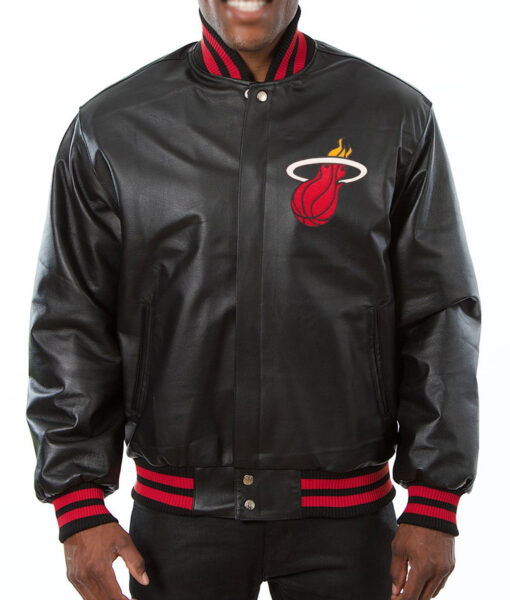 Miami Heat Varsity Bomber Black Leather Jacket for Men's & Womens