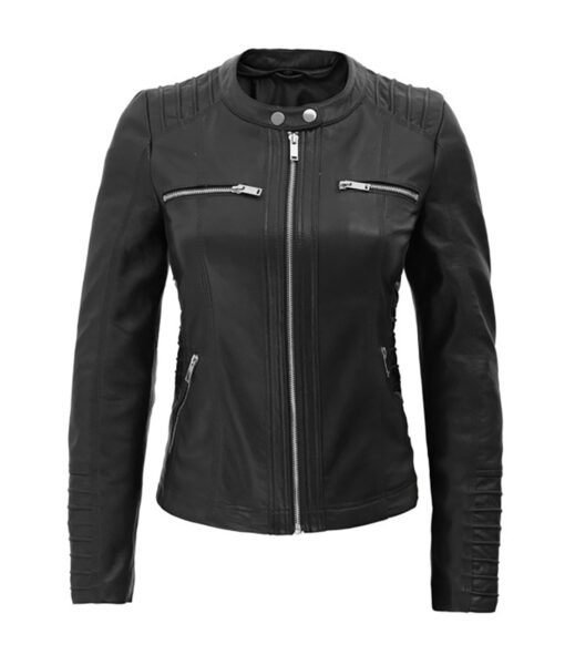 Women’s Black Bomber Jacket with Removable Hood