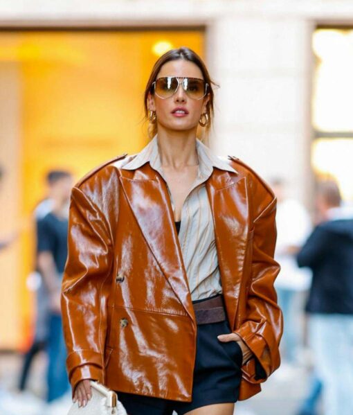 Alessandra Ambrosio Brown Leather Jacket-3