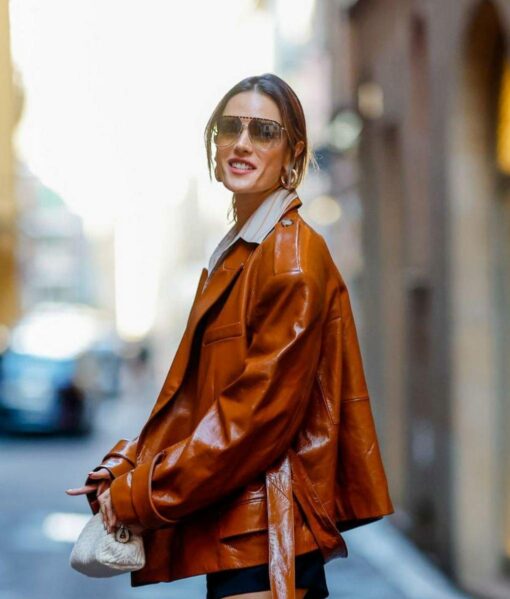 Alessandra Ambrosio Brown Leather Jacket-4