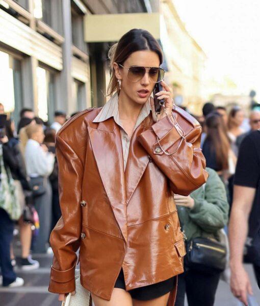 Alessandra Ambrosio Brown Leather Jacket-5