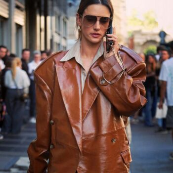 Alessandra Ambrosio Brown Leather Jacket-1
