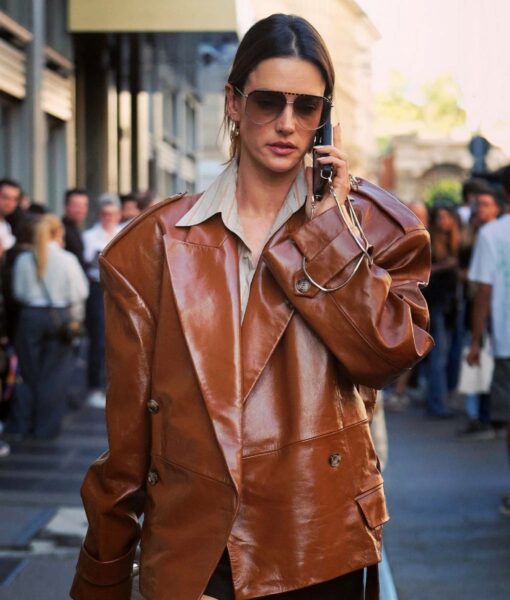 Alessandra Ambrosio Brown Leather Jacket-1