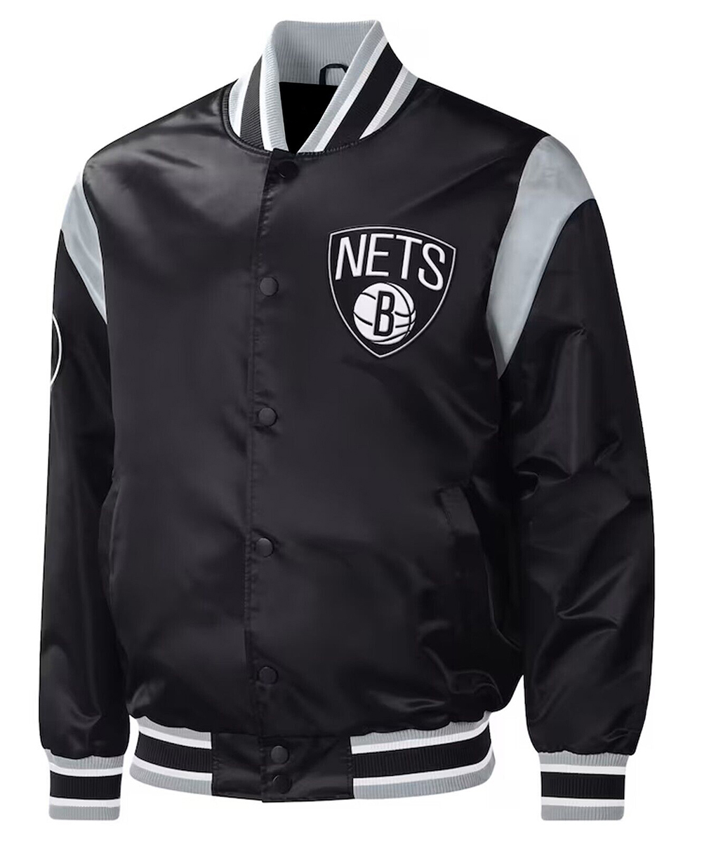 B Nets Baseball Black Varsity Jacket (3)