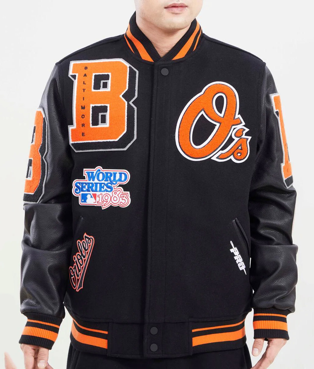 Baltimore Orioles Mashup Wool and Leather Black Jacket