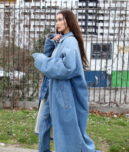 Balenciaga Fashion Show Bella Hadid Blue Trench Coat