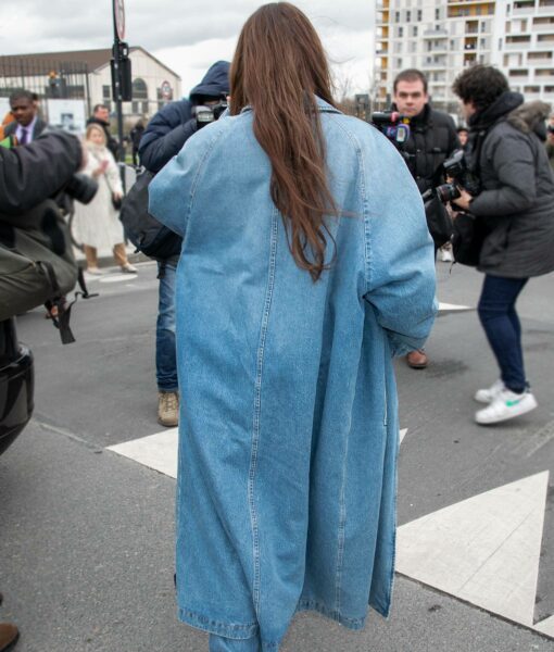 Balenciaga Fashion Show Bella Hadid Blue Denim Trench Coat