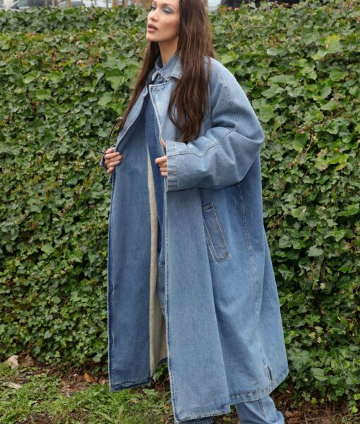 Balenciaga Fashion Show Bella Hadid Blue Denim Coat
