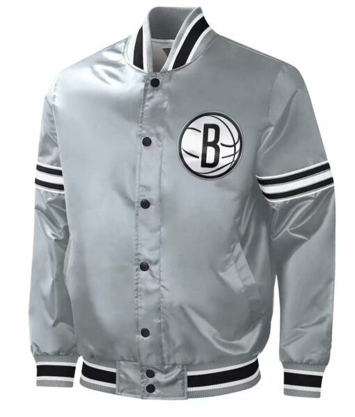 Starter Brooklyn Nets Slider Gray Full-Snap Varsity Jacket