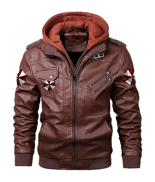 Motorcycle Brown Jacket with Removable Hood