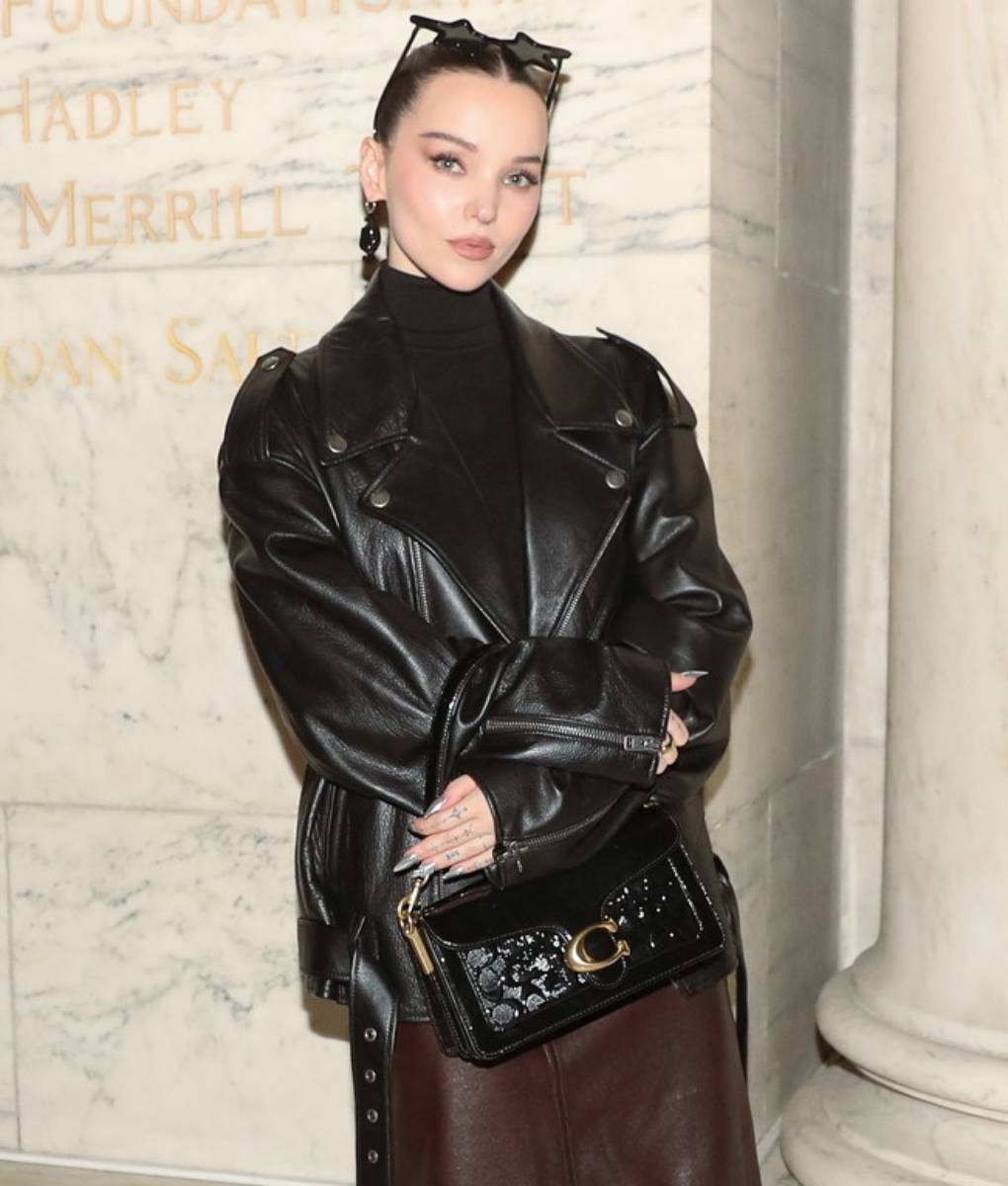 Dove Cameron Belted Leather Jacket (3)