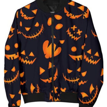 Halloween Pumpkins Pattern Black Bomber Jacket