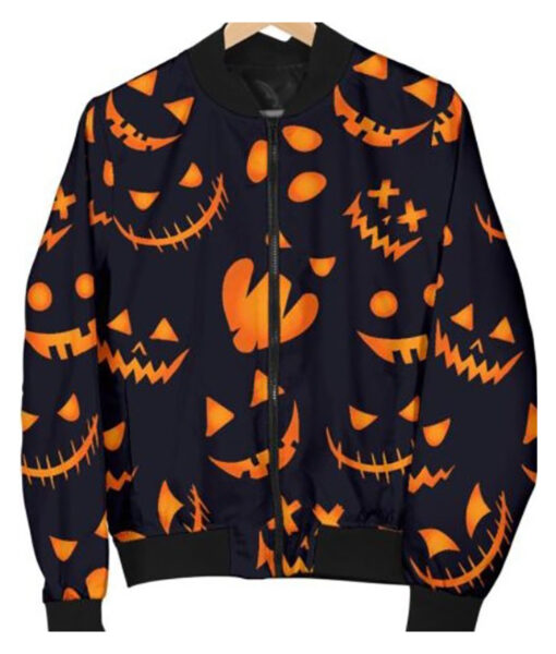 Halloween Pumpkins Pattern Black Bomber Jacket